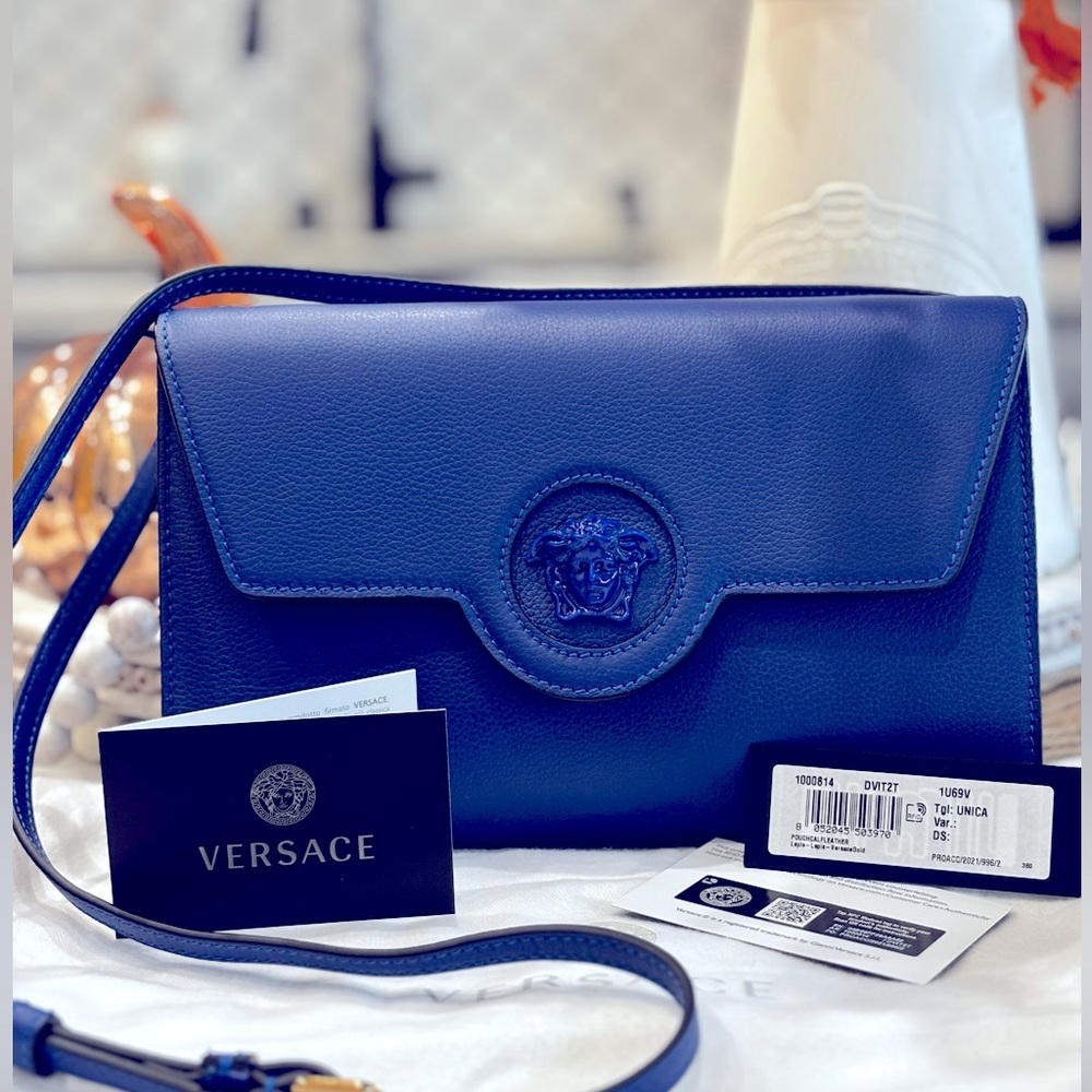 VERSACE Blue Calfskin Leather La Medusa Crossbody Bag *NWT* and dust bag.
